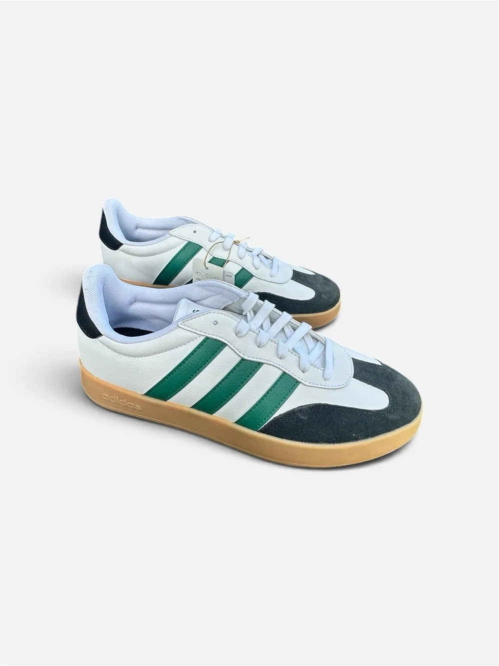 adidas White Sneakers with Green Stripes and Gum Sole